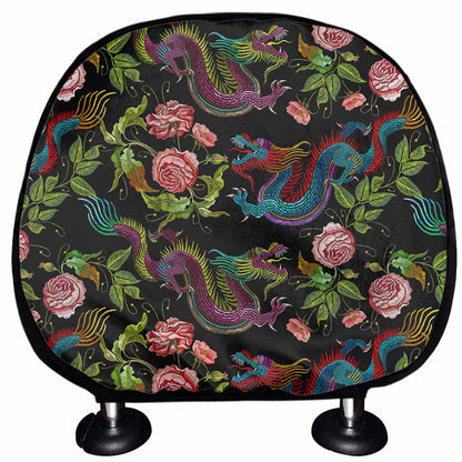 Chinese Dragon Flower Pattern Print Car Headrest Covers
