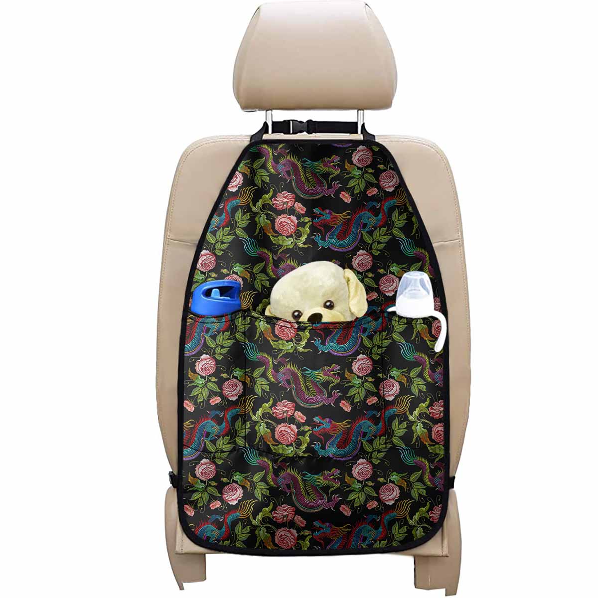 Chinese Dragon Flower Pattern Print Car Seat Organizers