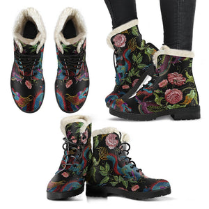 Chinese Dragon Flower Pattern Print Comfy Boots GearFrost