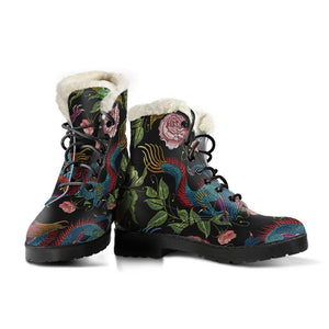 Chinese Dragon Flower Pattern Print Comfy Boots GearFrost