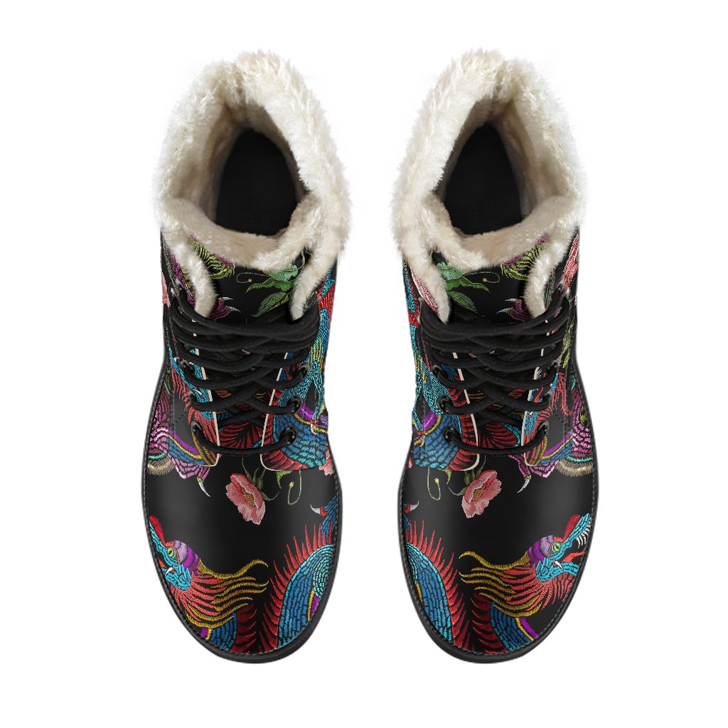 Chinese Dragon Flower Pattern Print Comfy Boots GearFrost