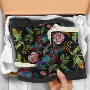 Chinese Dragon Flower Pattern Print Comfy Boots GearFrost