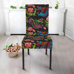 Chinese Dragon Flower Pattern Print Dining Chair Slipcover