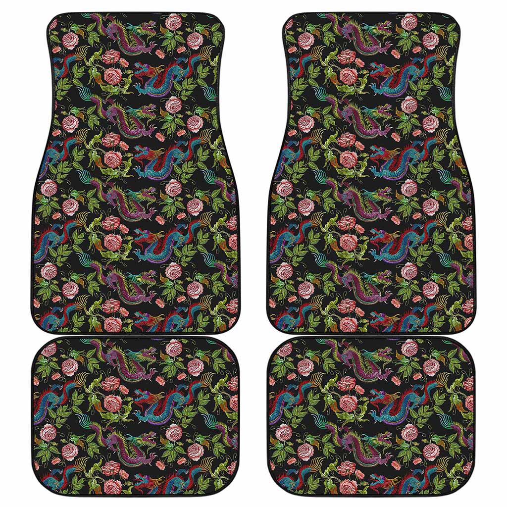 Chinese Dragon Flower Pattern Print Front and Back Car Floor Mats