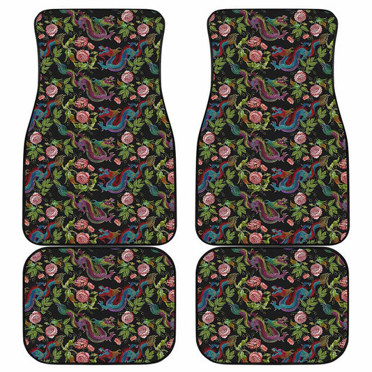 Chinese Dragon Flower Pattern Print Front and Back Car Floor Mats