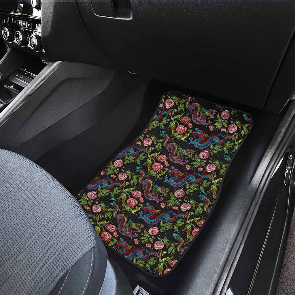 Chinese Dragon Flower Pattern Print Front and Back Car Floor Mats