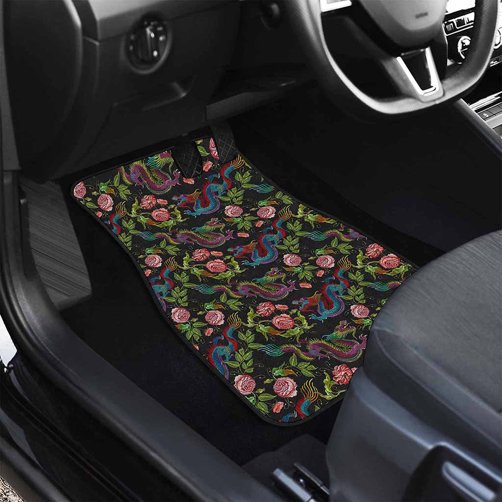 Chinese Dragon Flower Pattern Print Front Car Floor Mats