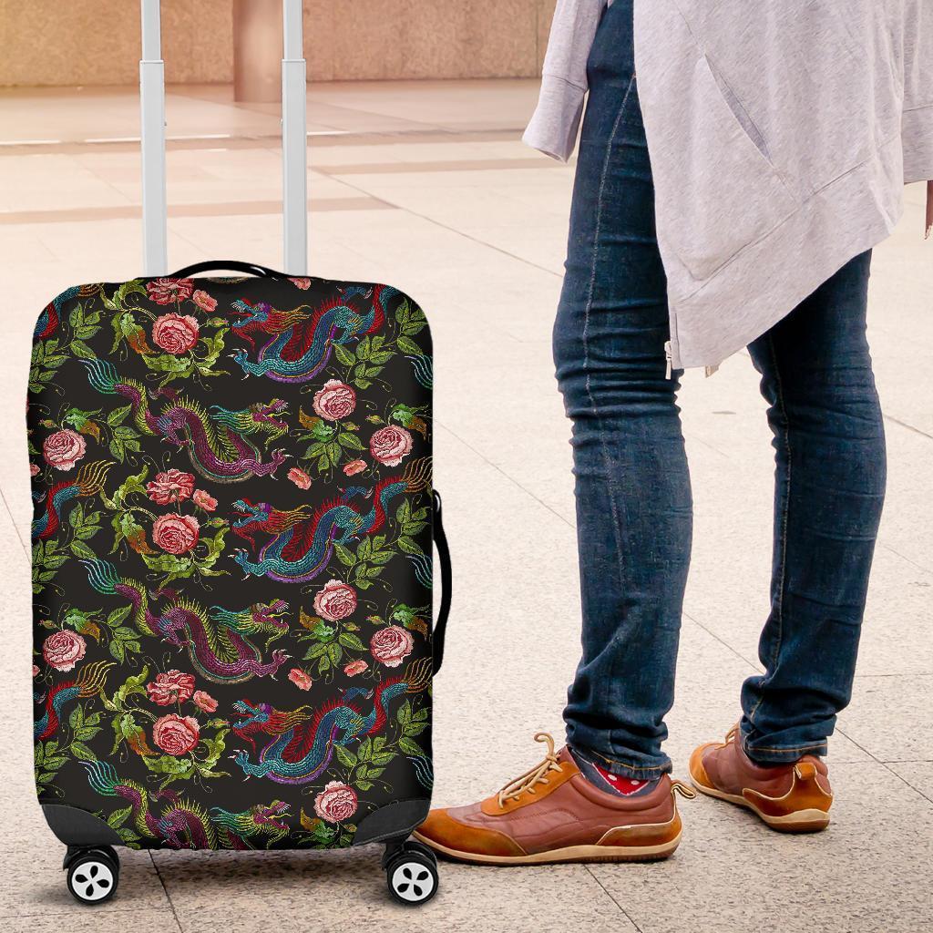 Chinese Dragon Flower Pattern Print Luggage Cover GearFrost