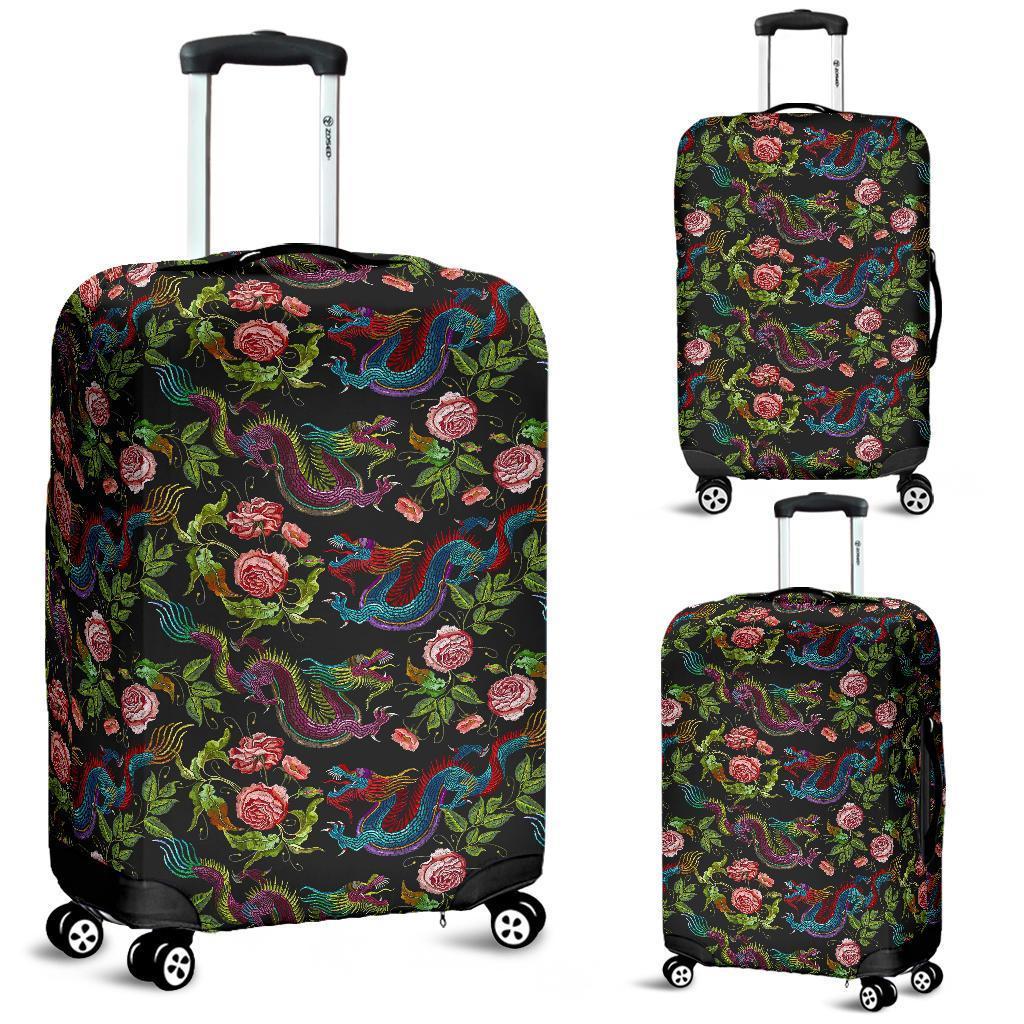 Chinese Dragon Flower Pattern Print Luggage Cover GearFrost