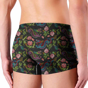 Chinese Dragon Flower Pattern Print Men's Boxer Briefs