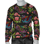 Chinese Dragon Flower Pattern Print Men's Crewneck Sweatshirt GearFrost