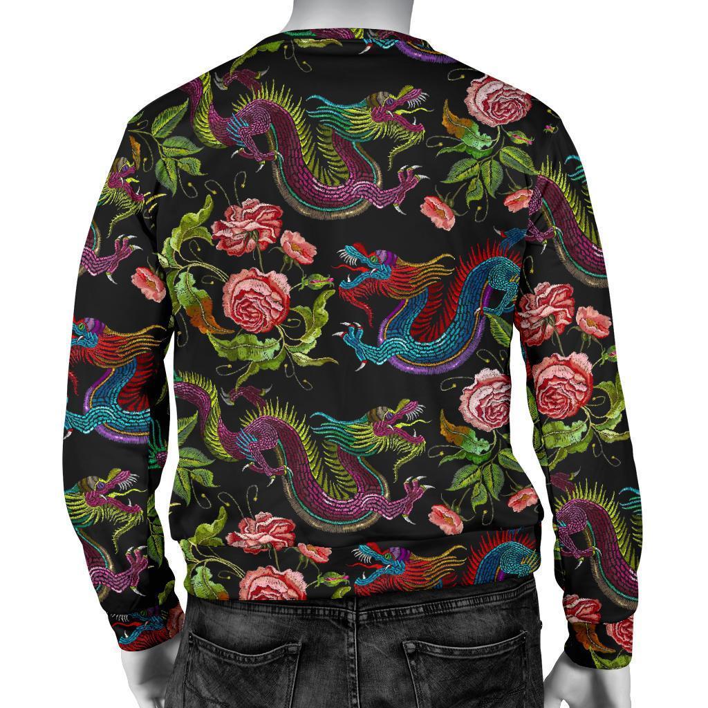 Chinese Dragon Flower Pattern Print Men's Crewneck Sweatshirt GearFrost