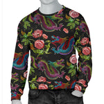 Chinese Dragon Flower Pattern Print Men's Crewneck Sweatshirt GearFrost