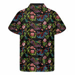 Chinese Dragon Flower Pattern Print Men's Short Sleeve Shirt