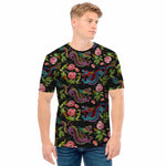 Chinese Dragon Flower Pattern Print Men's T-Shirt