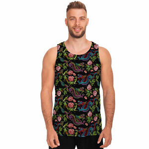 Chinese Dragon Flower Pattern Print Men's Tank Top