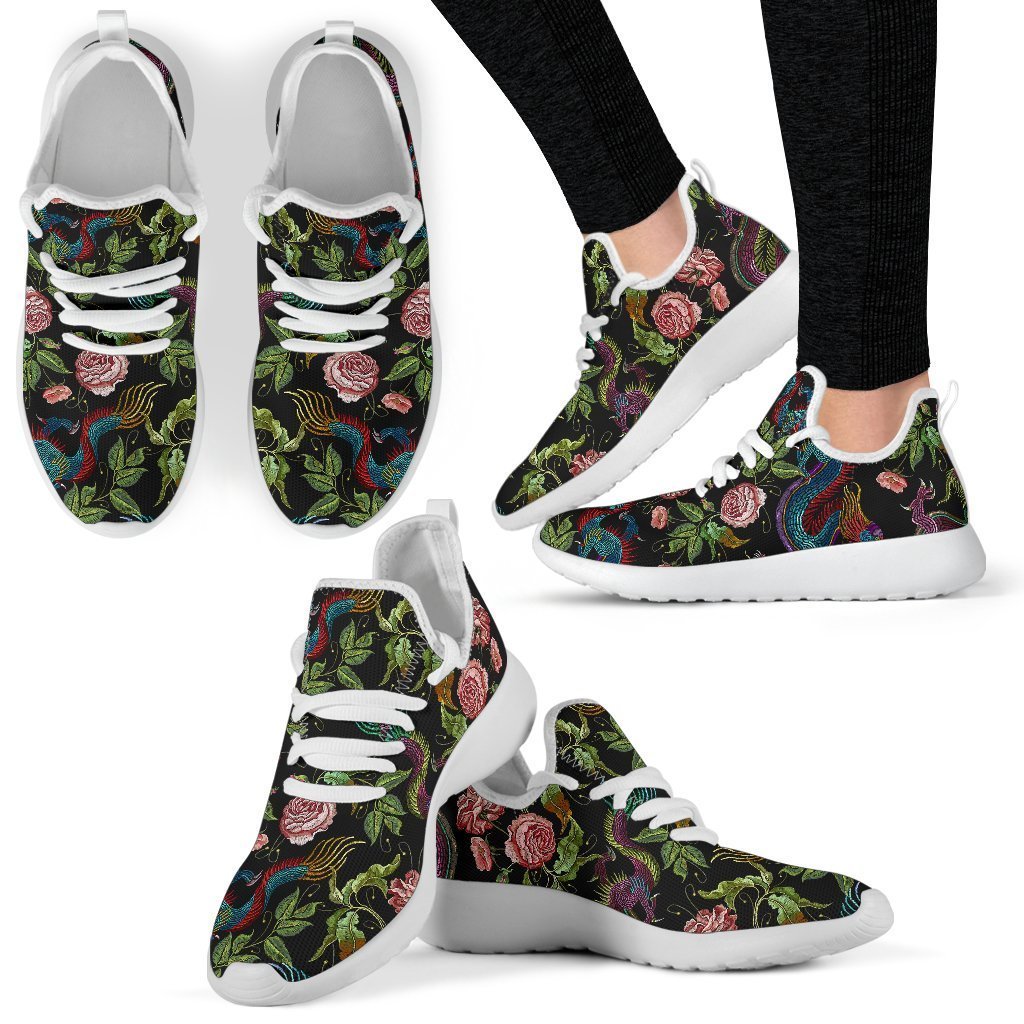 Chinese Dragon Flower Pattern Print Mesh Knit Shoes GearFrost