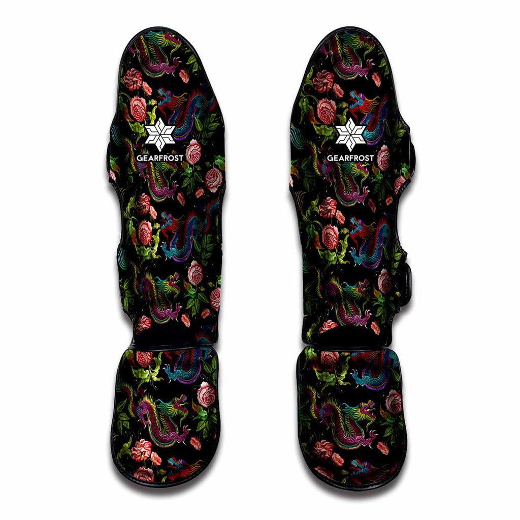 Chinese Dragon Flower Pattern Print Muay Thai Shin Guard