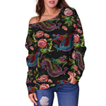 Chinese Dragon Flower Pattern Print Off Shoulder Sweatshirt GearFrost