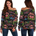 Chinese Dragon Flower Pattern Print Off The Shoulder Sweatshirt