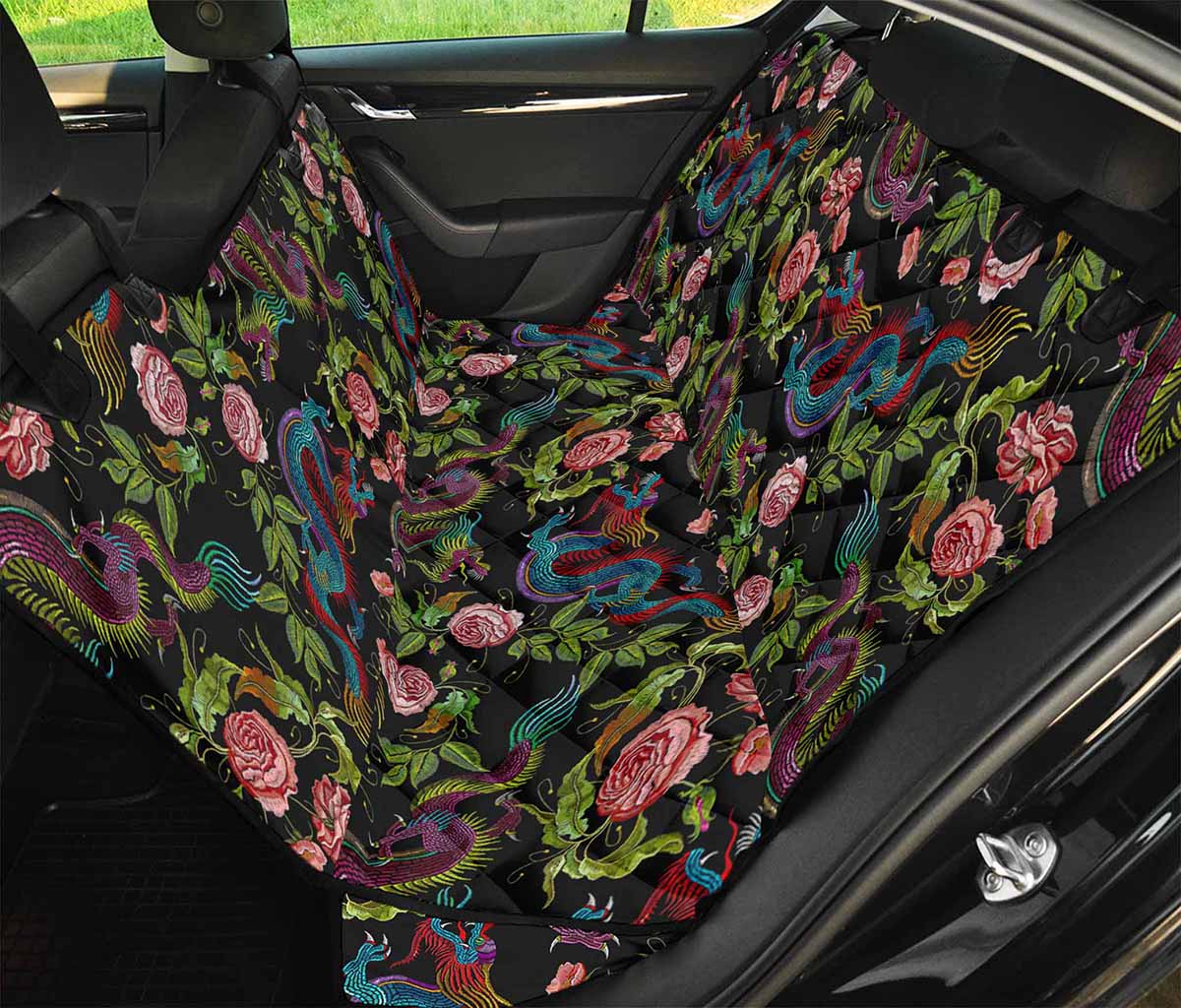 Chinese Dragon Flower Pattern Print Pet Car Back Seat Cover