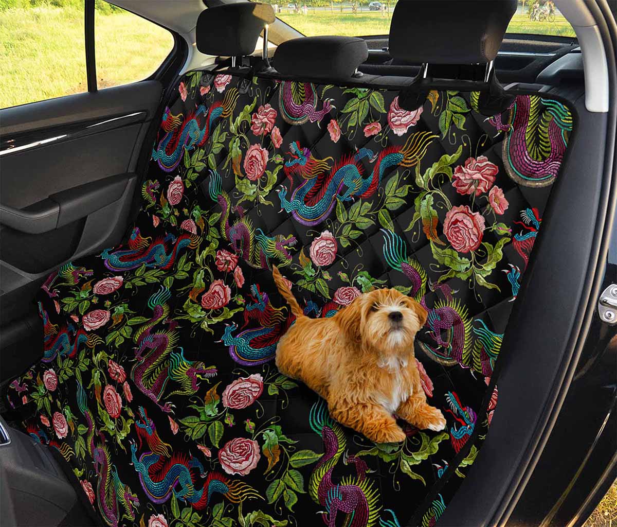 Chinese Dragon Flower Pattern Print Pet Car Back Seat Cover