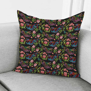 Chinese Dragon Flower Pattern Print Pillow Cover