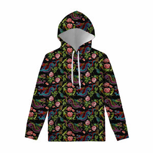 Chinese Dragon Flower Pattern Print Pullover Hoodie