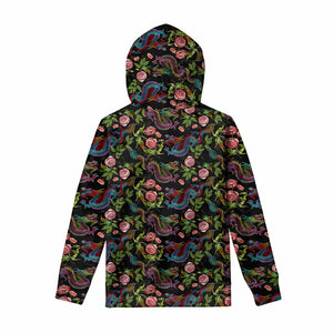 Chinese Dragon Flower Pattern Print Pullover Hoodie