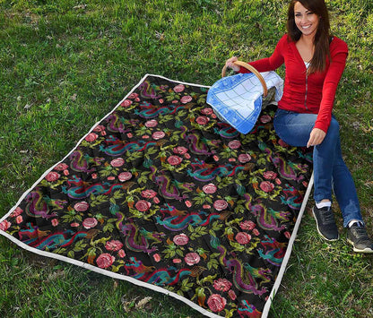 Chinese Dragon Flower Pattern Print Quilt