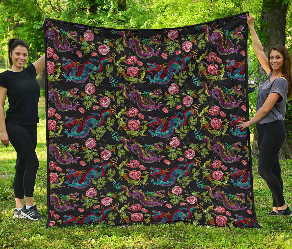 Chinese Dragon Flower Pattern Print Quilt