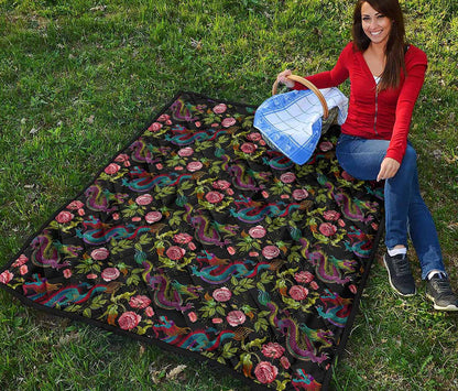 Chinese Dragon Flower Pattern Print Quilt