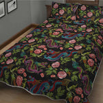 Chinese Dragon Flower Pattern Print Quilt Bed Set