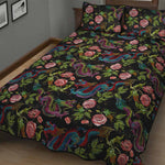 Chinese Dragon Flower Pattern Print Quilt Bed Set