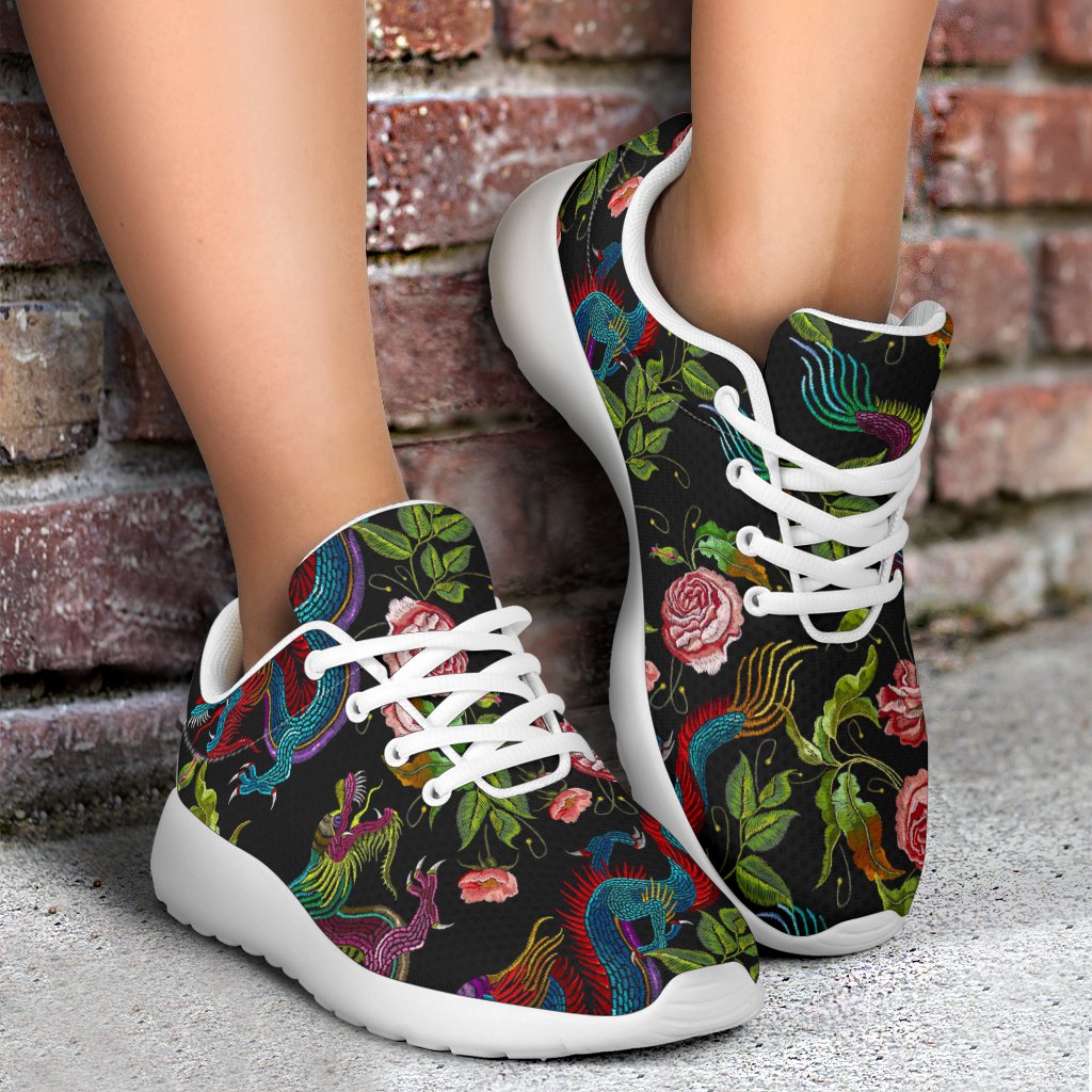 Chinese Dragon Flower Pattern Print Sport Shoes GearFrost