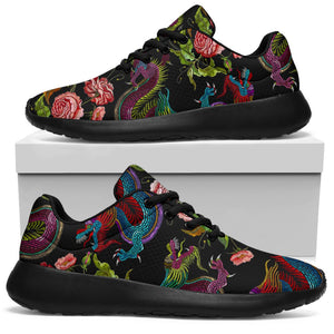 Chinese Dragon Flower Pattern Print Sport Shoes GearFrost