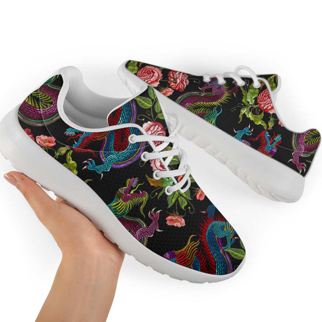 Chinese Dragon Flower Pattern Print Sport Shoes GearFrost