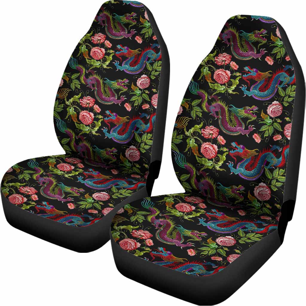 Chinese Dragon Flower Pattern Print Universal Fit Car Seat Covers