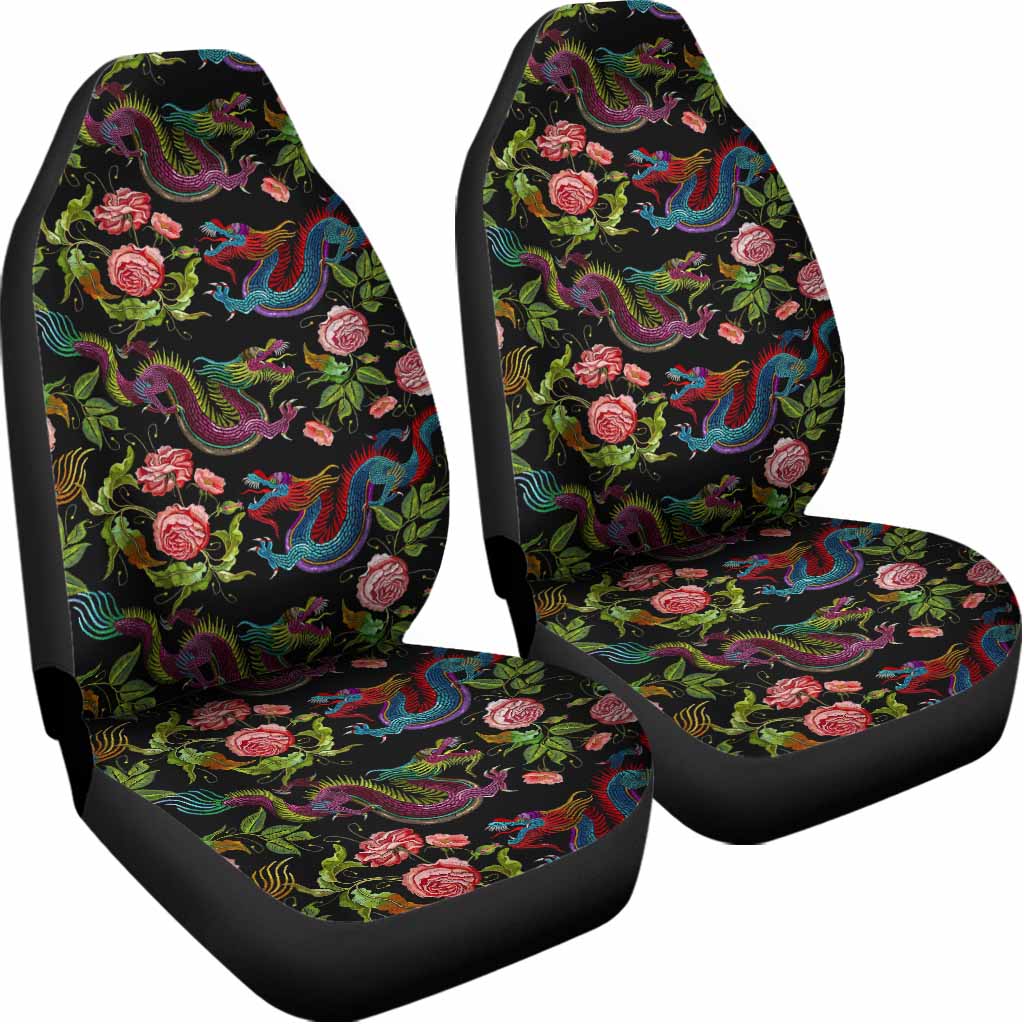 Chinese Dragon Flower Pattern Print Universal Fit Car Seat Covers