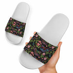 Chinese Dragon Flower Pattern Print White Slide Sandals