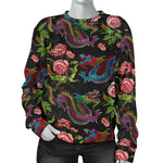 Chinese Dragon Flower Pattern Print Women's Crewneck Sweatshirt GearFrost