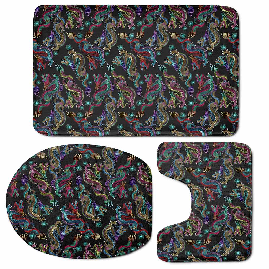 Chinese Dragon Pattern Print 3 Piece Bath Mat Set