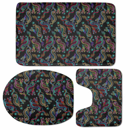 Chinese Dragon Pattern Print 3 Piece Bath Mat Set