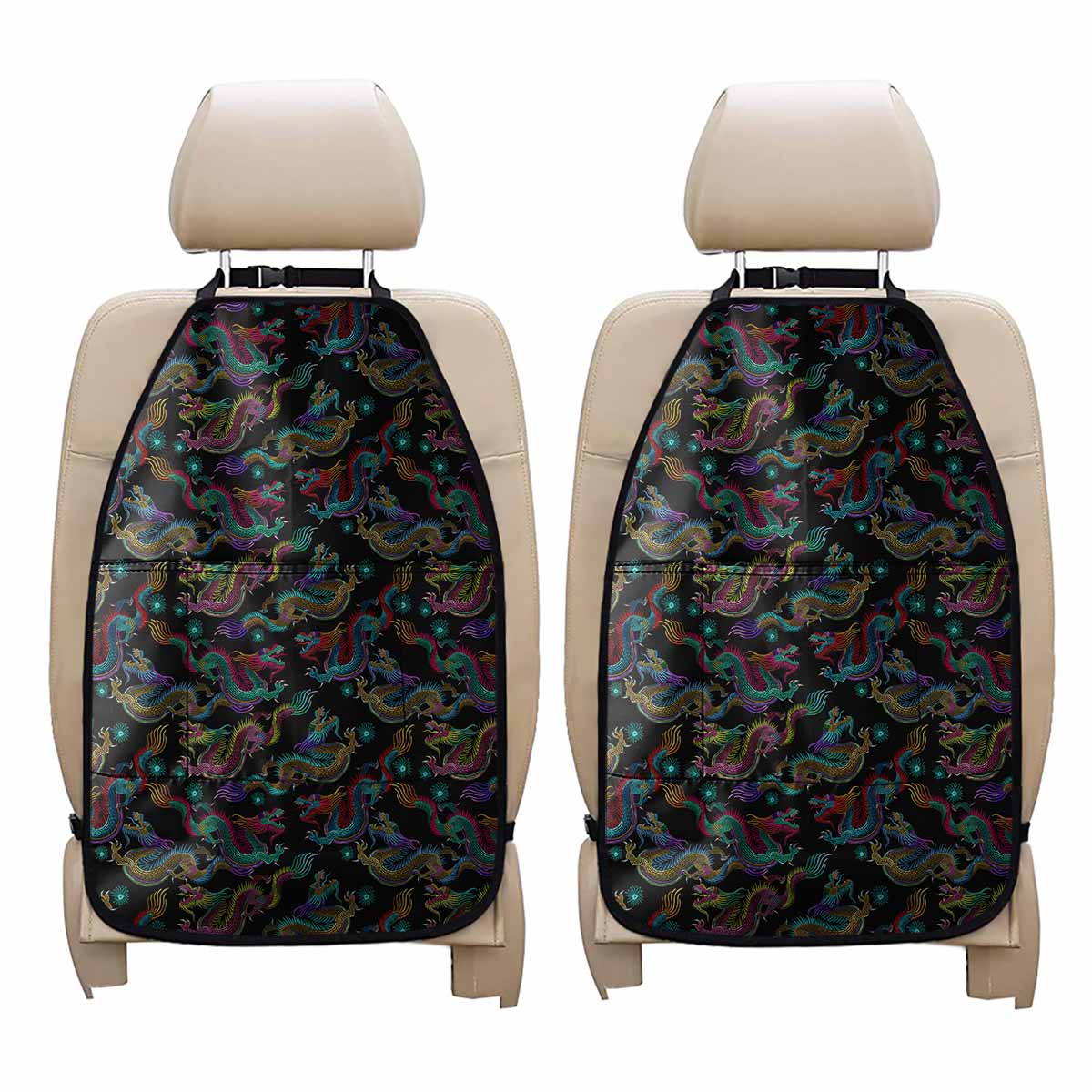Chinese Dragon Pattern Print Car Seat Organizers