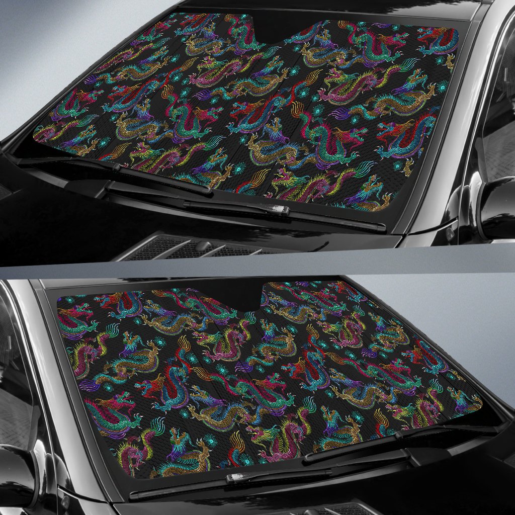 Chinese Dragon Pattern Print Car Sun Shade GearFrost