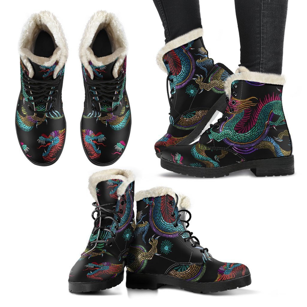 Chinese Dragon Pattern Print Comfy Boots GearFrost