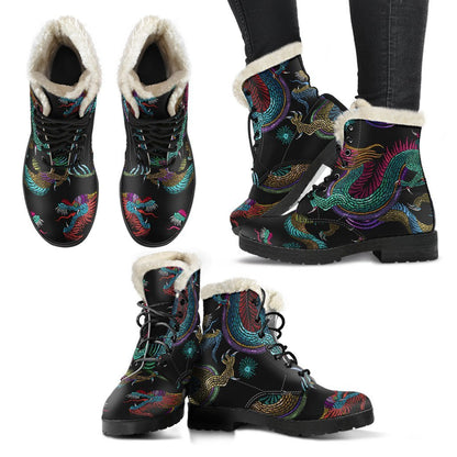 Chinese Dragon Pattern Print Comfy Boots GearFrost