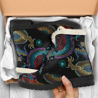 Chinese Dragon Pattern Print Comfy Boots GearFrost