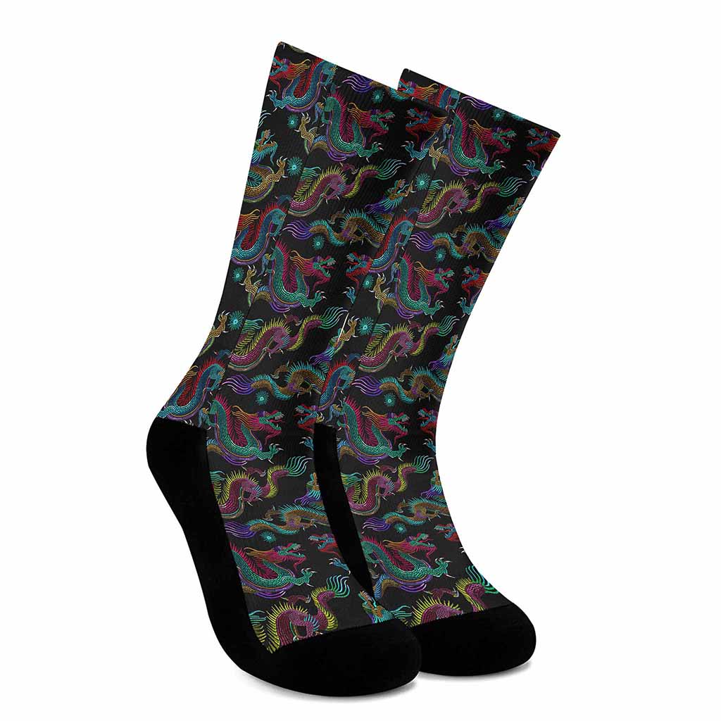 Chinese Dragon Pattern Print Crew Socks