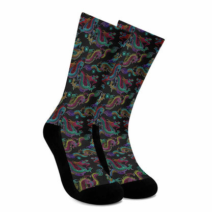 Chinese Dragon Pattern Print Crew Socks